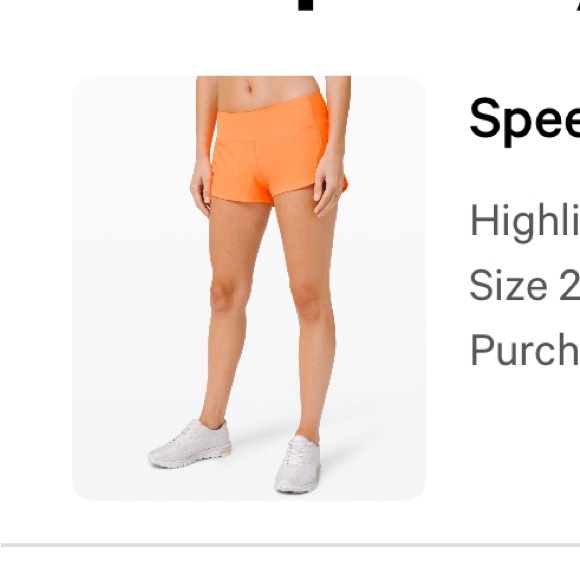 Lululemon speed up shorts size 2 highlight orange - Picture 1 of 3